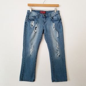 Red Rivet blue distressed cropped jeans low waist Y2K